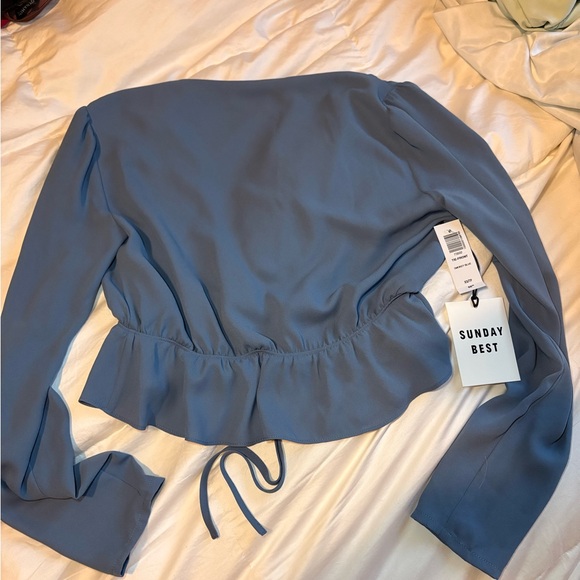 Sunday Best Blue Tie Front Blouse - Picture 3 of 4